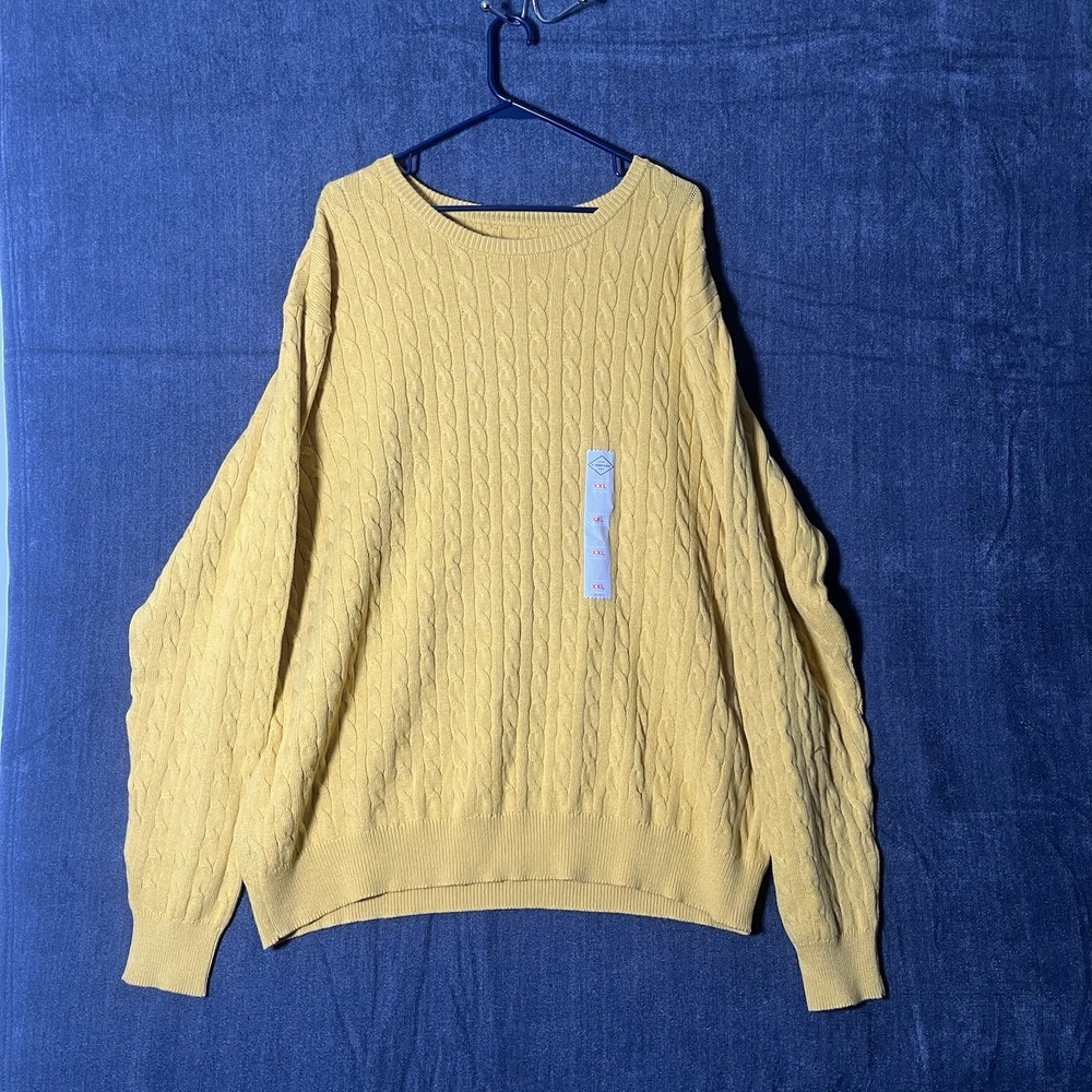 St. John's Bay Men's XXL Yellow Cable Knit Crewneck Pullover Sweater Big